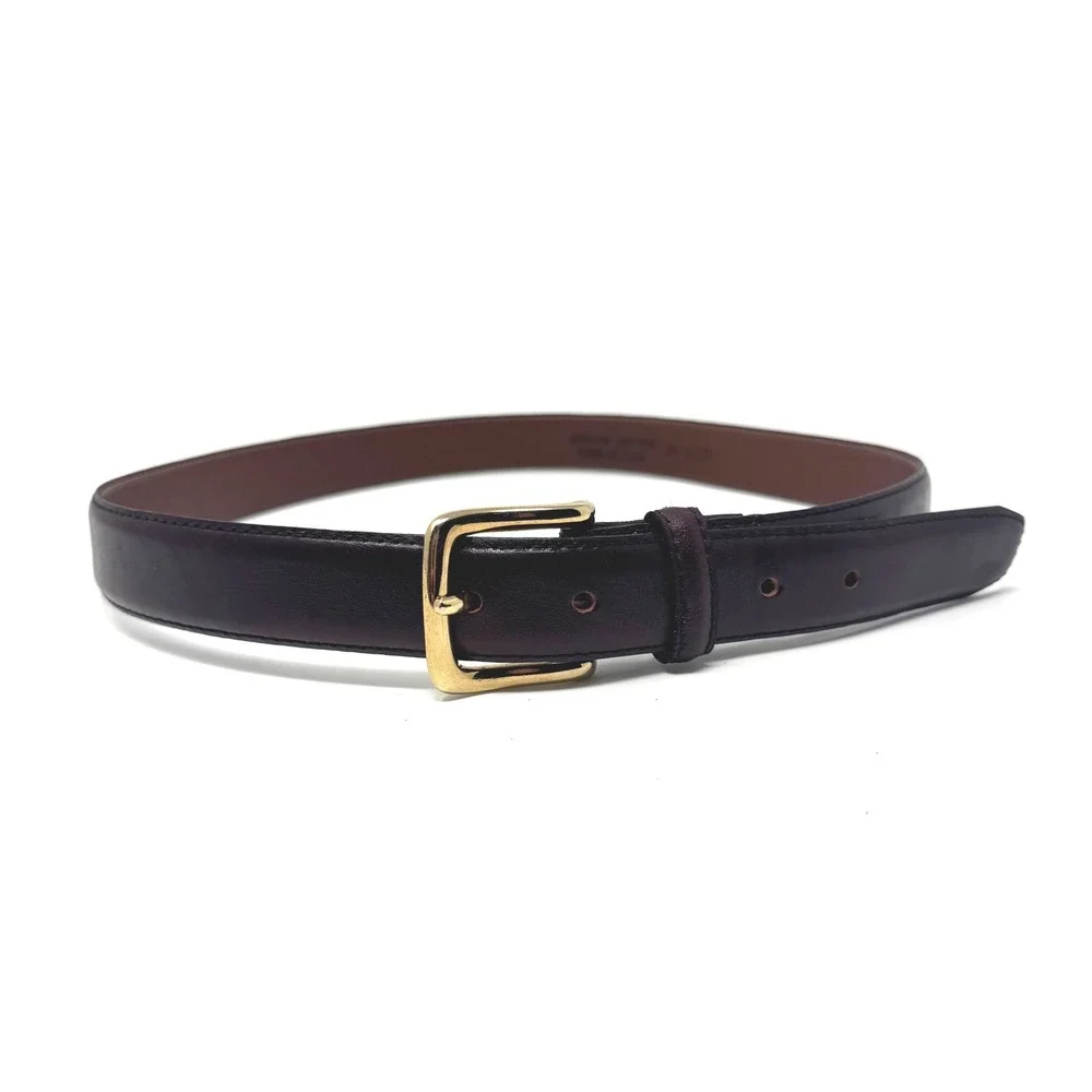 Genuine Leather Belt Brown Gold Buckle Made in USA Size 34 9197 Mens Dress